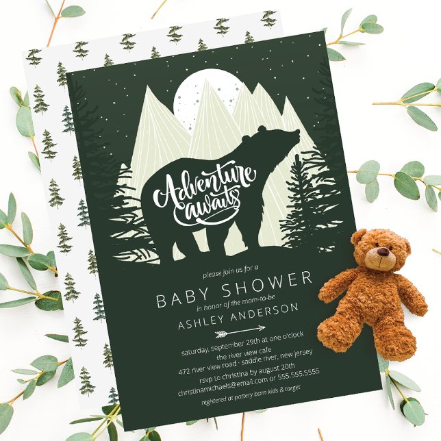 Adventure Awaits Bear Baby Shower Invitation (Creator Uploaded)