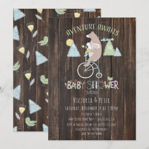 Adventure Awaits Bear Bunny Bike Baby Shower Invitation