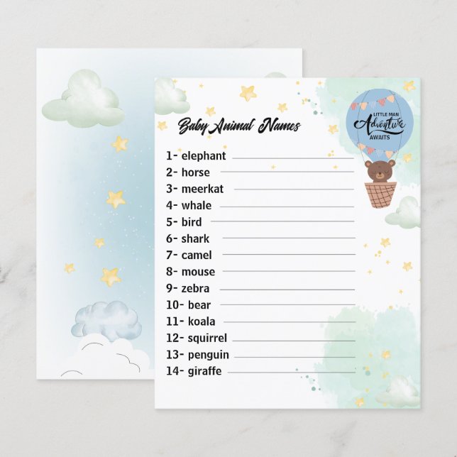 adventure awaits Bear fun shower baby animal game (Front/Back)