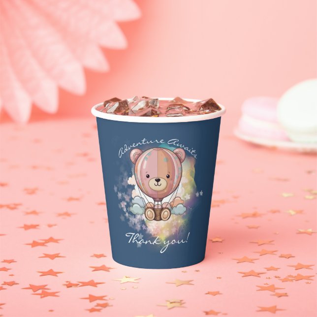 Adventure Awaits Bear Hot Air Balloon Baby Shower Paper Cups (Insitu)