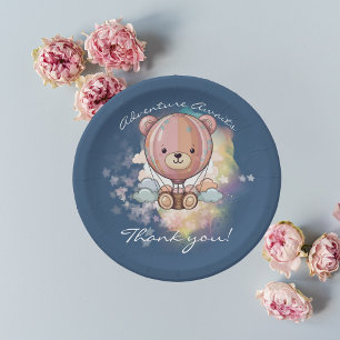 Adventure Awaits Bear Hot Air Balloon Baby Shower Paper Plate