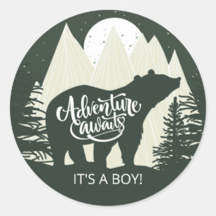 Adventure Awaits Bear It's A Boy Classic Round Sticker
