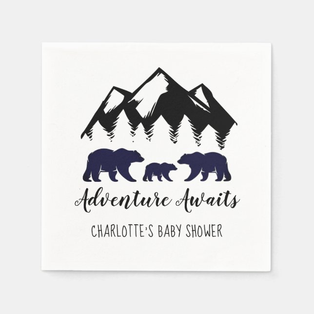 Adventure Awaits Bears Baby Shower  Napkins (Front)