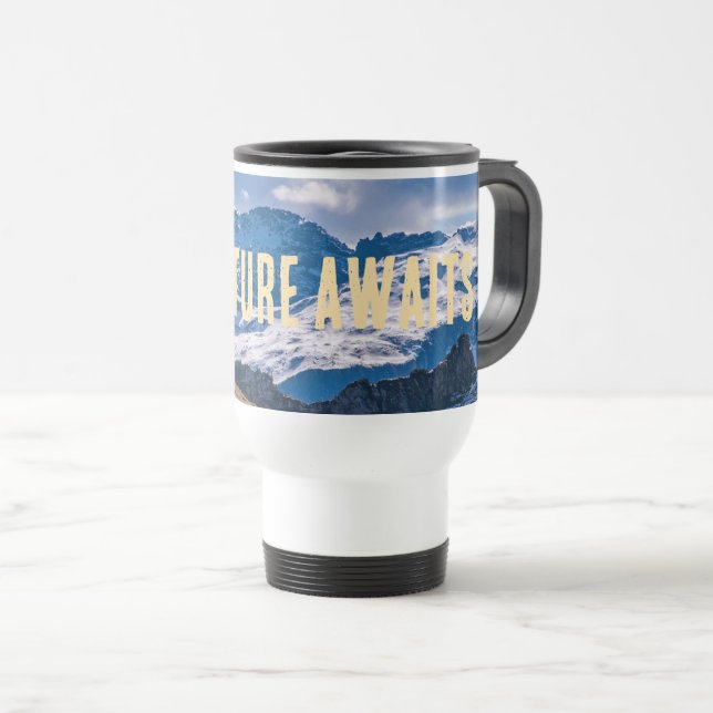 Adventure awaits Bergpanorama Thermotasse Travel Mug (Front Right)
