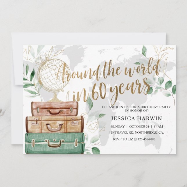 Adventure awaits BIRTHDAY, 60TH, Travel theme  Invitation (Front)