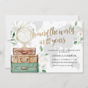 Adventure awaits BIRTHDAY, 80TH, Travel theme  Invitation