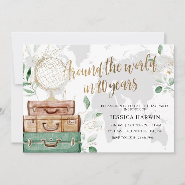 Adventure awaits BIRTHDAY, 80TH, Travel theme  Invitation (Front)