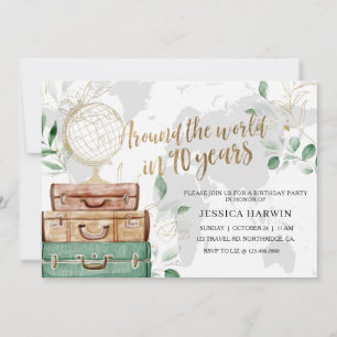 Adventure awaits BIRTHDAY, 90TH, Travel theme  Invitation