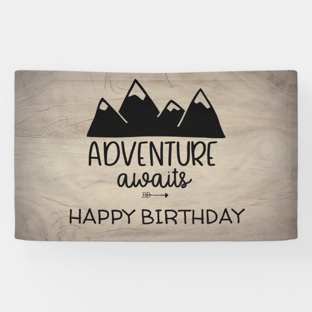 Adventure Awaits Birthday| Rustic Wood Banner (Horizontal)