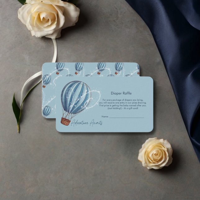Adventure Awaits Blue Hot Air Balloon Baby Shower Enclosure Card (Creator Uploaded)