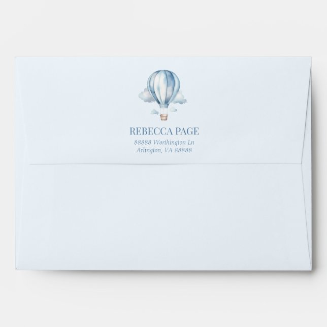 Adventure Awaits! Blue Hot Air Balloon Baby Shower Envelope (Back (Top Flap))