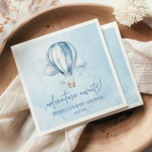 Adventure Awaits! Blue Hot Air Balloon Baby Shower Napkin