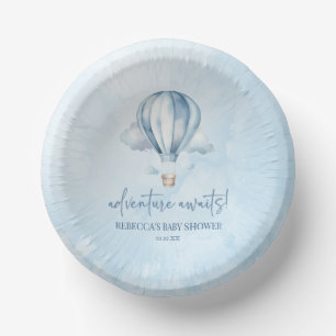 Adventure Awaits! Blue Hot Air Balloon Baby Shower Paper Plate