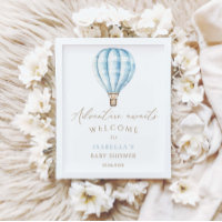 Adventure Awaits Blue Hot Air Balloon Baby Shower