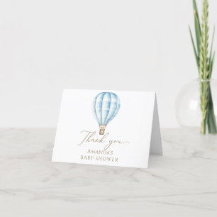 Adventure Awaits Blue Hot Air Balloon Baby Shower Thank You Card