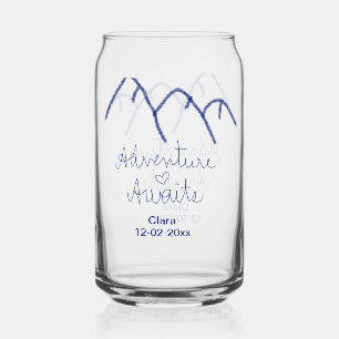 Adventure awaits blue mountain heart add name  can glass