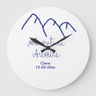 Adventure awaits blue mountain heart add name large clock