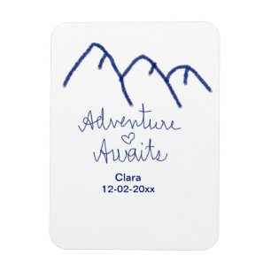 Adventure awaits blue mountain heart add name  magnet