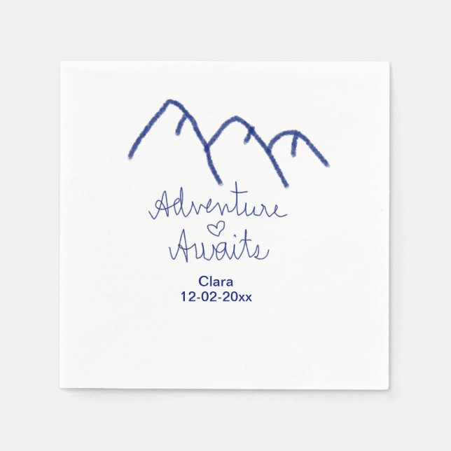 Adventure awaits blue mountain heart add name  napkin (Front)