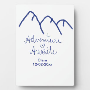 Adventure awaits blue mountain heart add name  plaque