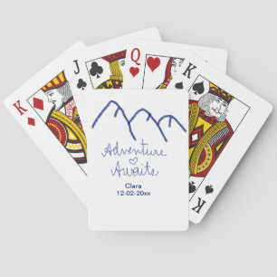 Adventure awaits blue mountain heart add name  playing cards