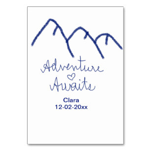 Adventure awaits blue mountain heart add name  table number