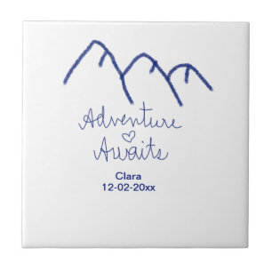 Adventure awaits blue mountain heart add name tile