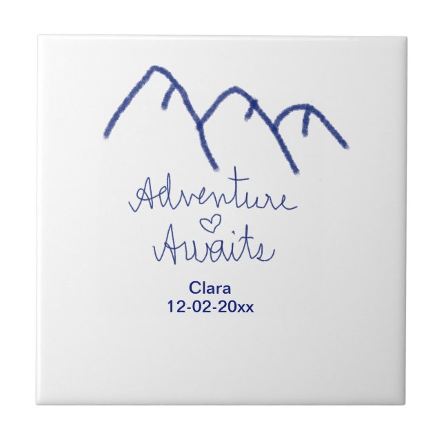 Adventure awaits blue mountain heart add name  tile (Front)