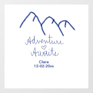 Adventure awaits blue mountain heart add name window cling