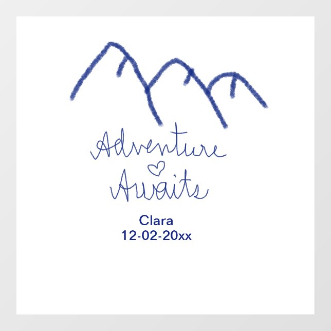 Adventure awaits blue mountain heart add name  window cling (Sheet)
