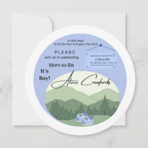 Adventure Awaits! 🏔️ Blue Mountain Round Baby Sho Invitation