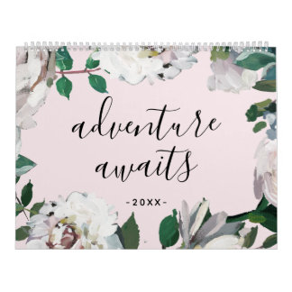 Adventure Awaits Blush and White Floral Photo Calendar