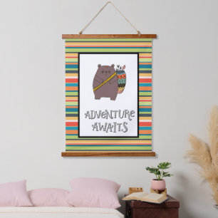 Adventure Awaits Boho Bear Nursery Art   Hanging Tapestry