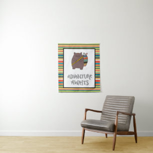 Adventure Awaits Boho Bear Nursery Art Tapestry
