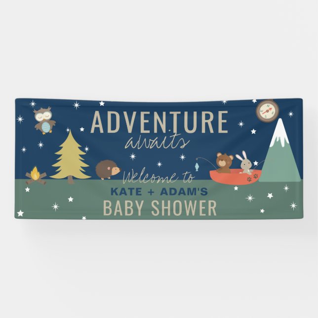 Adventure Awaits Boy Woodland Baby Shower Banner (Horizontal)