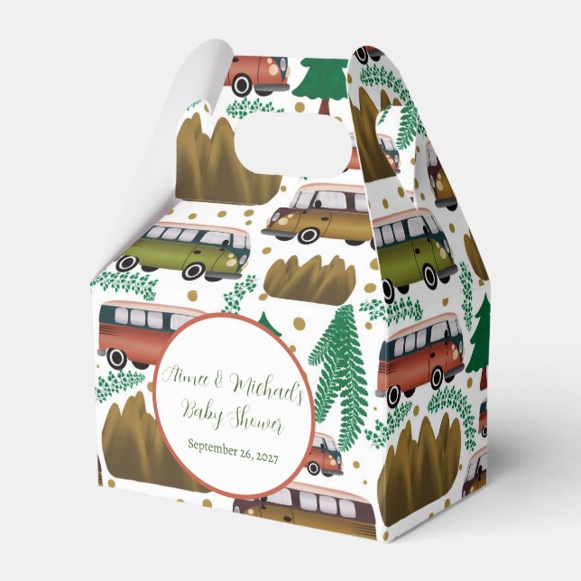Adventure Awaits: Camper Neutral Baby Shower  Favour Box (Front Side)