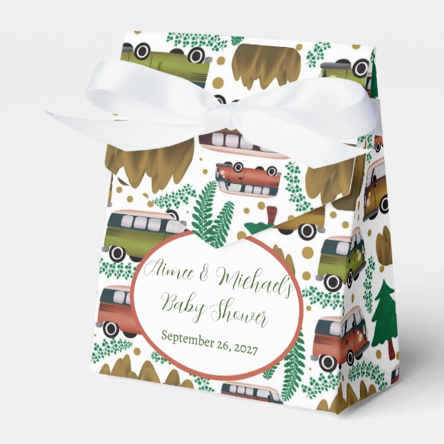 Adventure Awaits: Camper Neutral Baby Shower  Favour Box (Front Side)