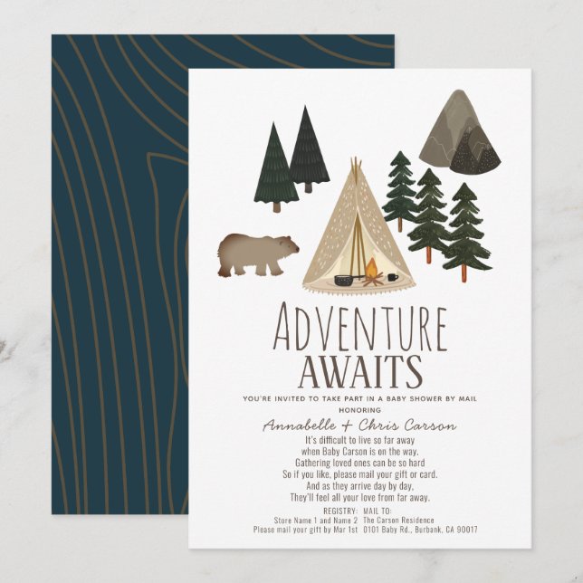 Adventure Awaits Camping Baby Shower by Mail Invitation (Front/Back)