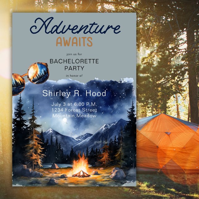  Adventure Awaits Camping Bachelorette Party  Invitation (Creator Uploaded)