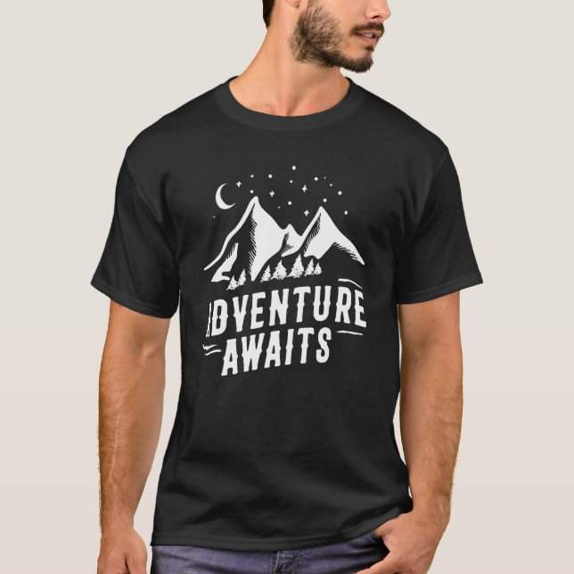 Adventure Awaits Camping Hiking Outdoor Travel Cam T-Shirt (Front)