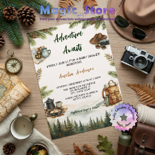 Adventure Awaits Camping Mountain Baby Shower Invitation
