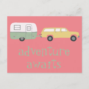 ADVENTURE AWAITS Camping Trailer RV Postcard