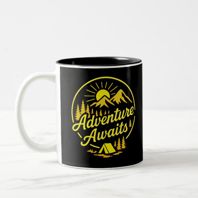 Adventure Awaits Camping Two-Tone Coffee Mug (Left)