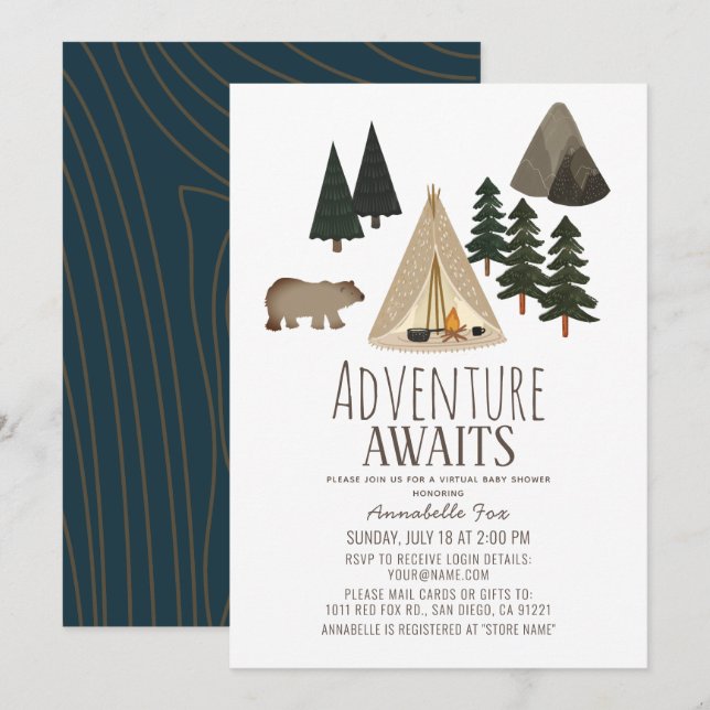 Adventure Awaits Camping Virtual Baby Shower Invitation (Front/Back)