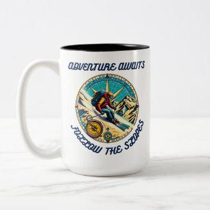 Adventure Awaits Compass Ski Journey Two-Tone Coffee Mug