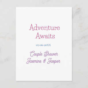 adventure awaits couple shower name date pink blue postcard