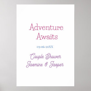 adventure awaits couple shower name date pink blue poster