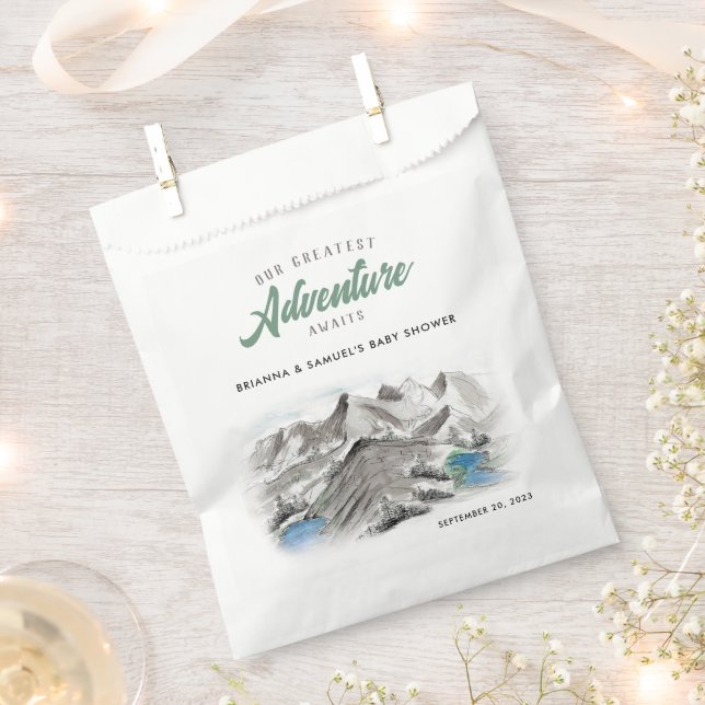 Adventure Awaits Couples Baby Shower Mountains Favour Bags (Clipped)