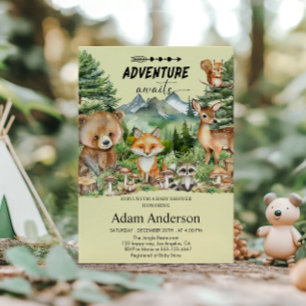 Adventure Awaits Creamy Woodland Baby Shower  Invitation