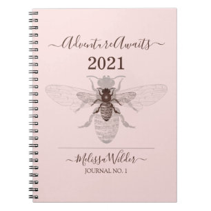 Adventure Awaits Custom Dusty Pink Bee Journal